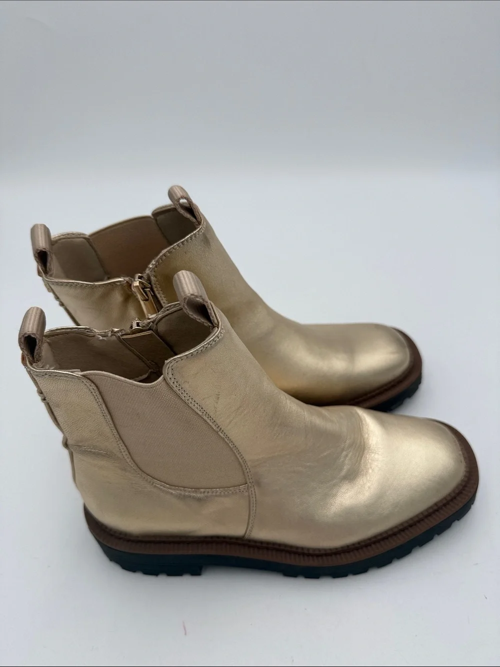 Sam Edelman Metallic Gold Chelsea Booties kid 4 Side Zip casual party Y2K  event